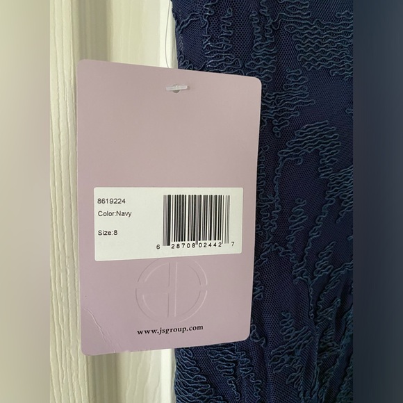 JS Collections Women's Erin V-Neck Navy Midi Dress Size 8 - Picture 6 of 7